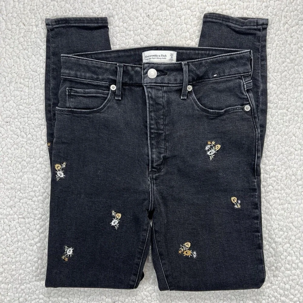 Abercrombie Jeans Women's 25x27 Floral Embroidered‎ High Rise Skinny Boho
